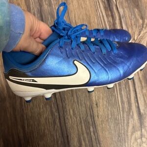 Nike Metallic Blue Tiempo Soccer Cleats with White Swoosh